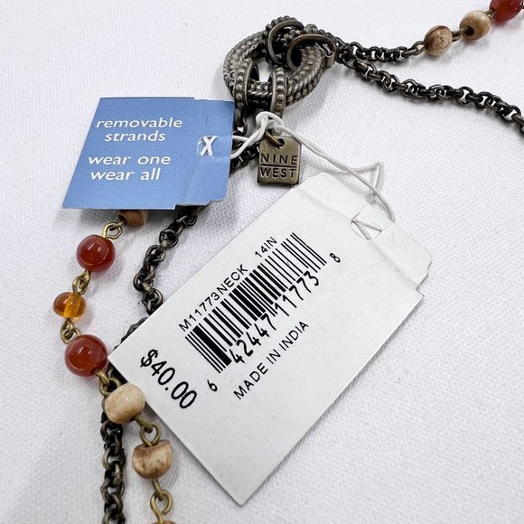 NWT - Nine West - Orange Leaf Charms & Beaded Two Strand 14” Choker Necklace - Picture 5 of 7
